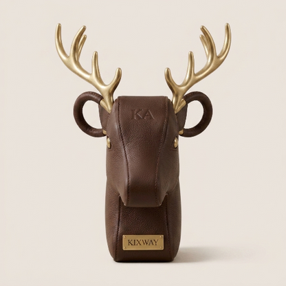 Stag Head Sculptural Clutch – Dark Chocolate Leather & Gold Antlers