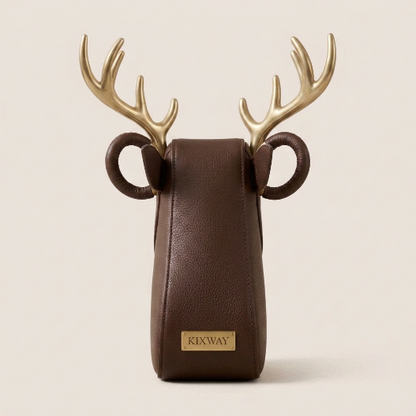 Stag Head Sculptural Clutch – Dark Chocolate Leather & Gold Antlers